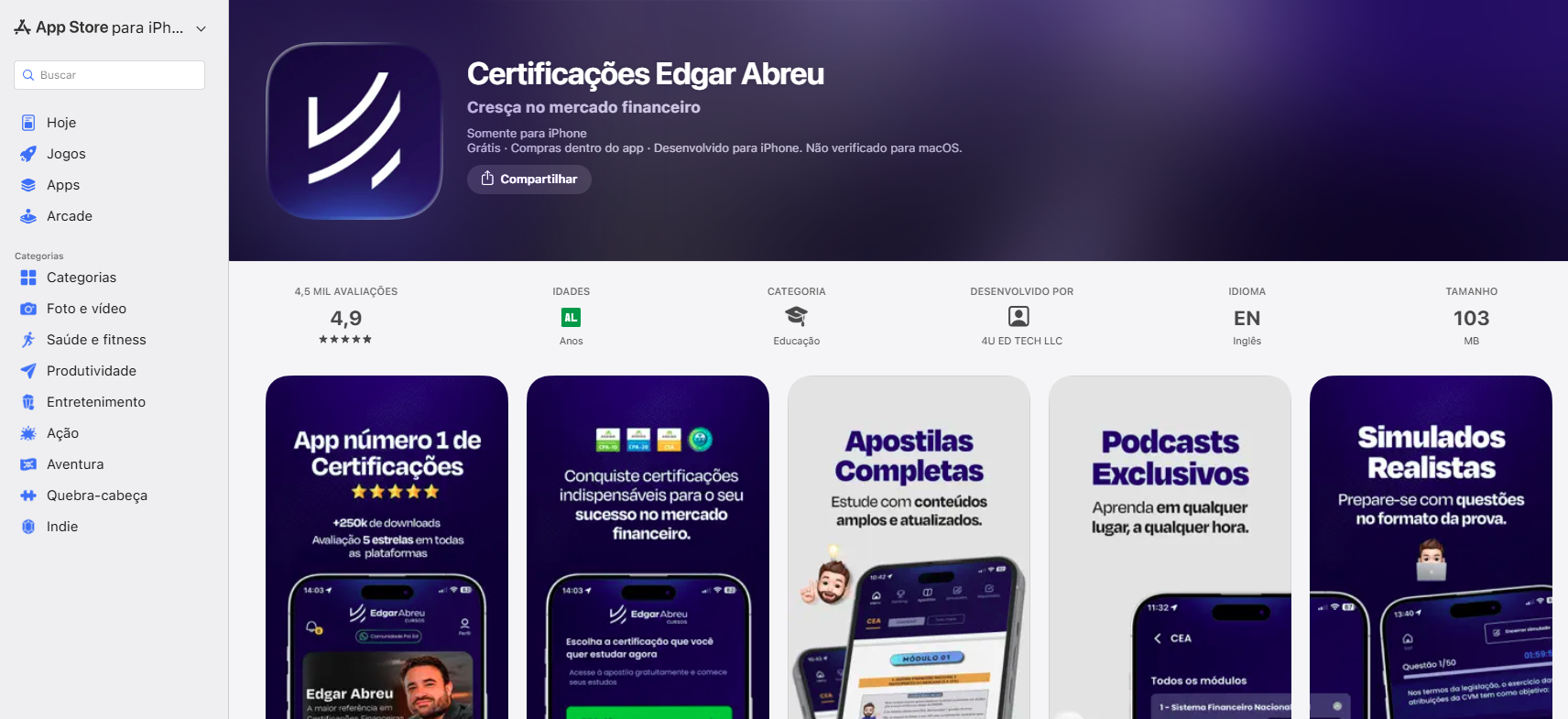 App Certificações Edgar Abreu na App Store